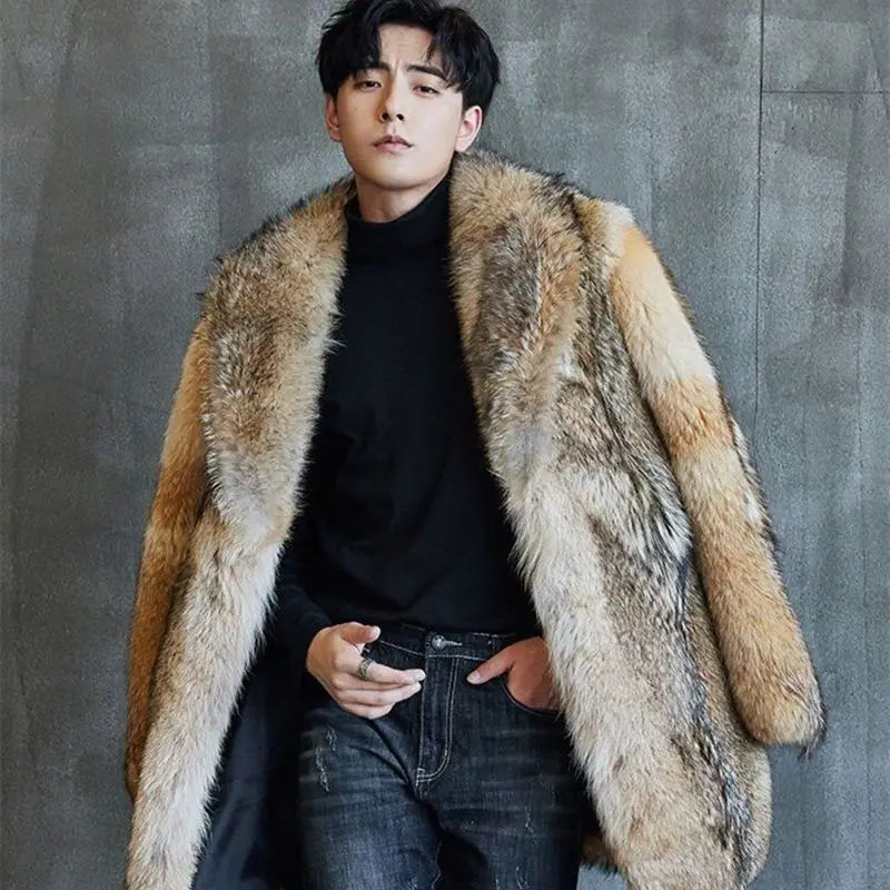 Winter New Men's Long Wolf Fur Grass Coat