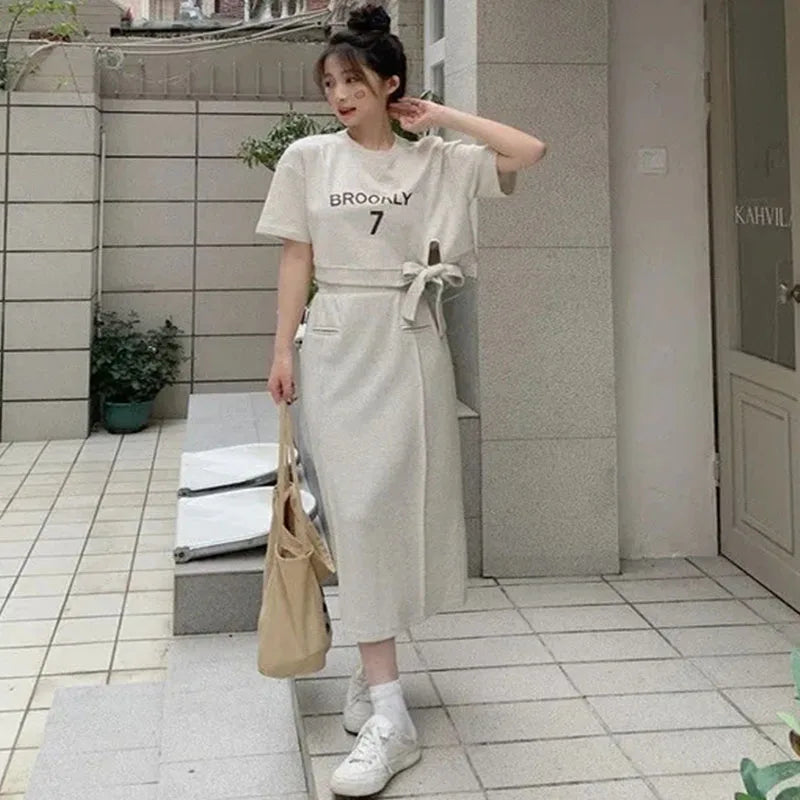 Women Dress Sets Short Sleeve T-shirt+Skirt 2Pcs