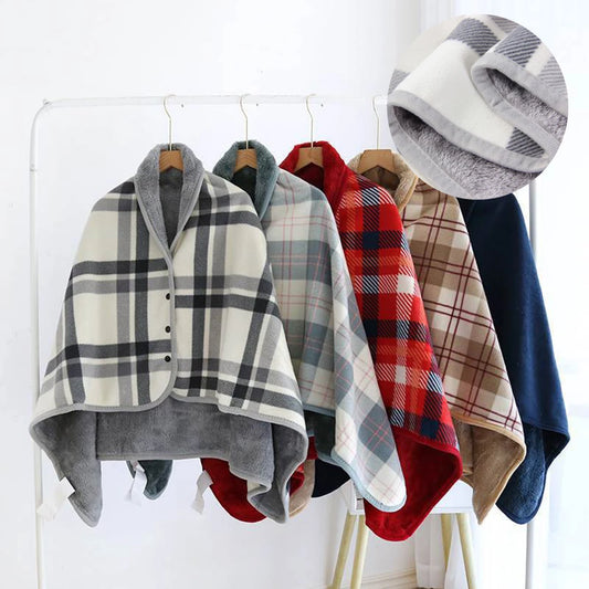 Winter Wearable Plaid Shawl Blanket with Button Warm Shawl Wearable Blanket