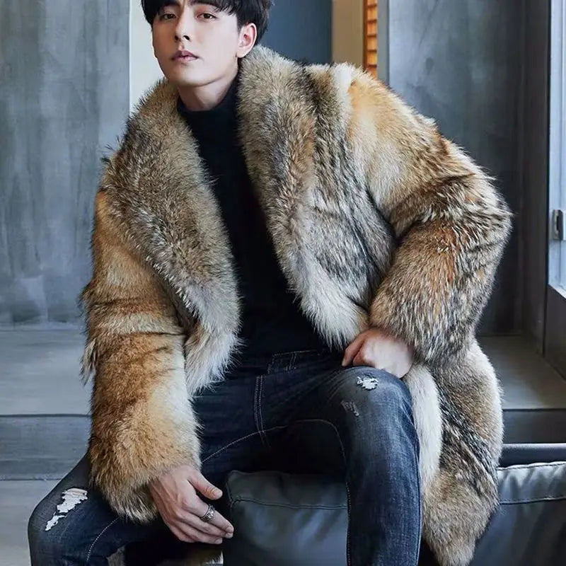 Winter New Men's Long Wolf Fur Grass Coat