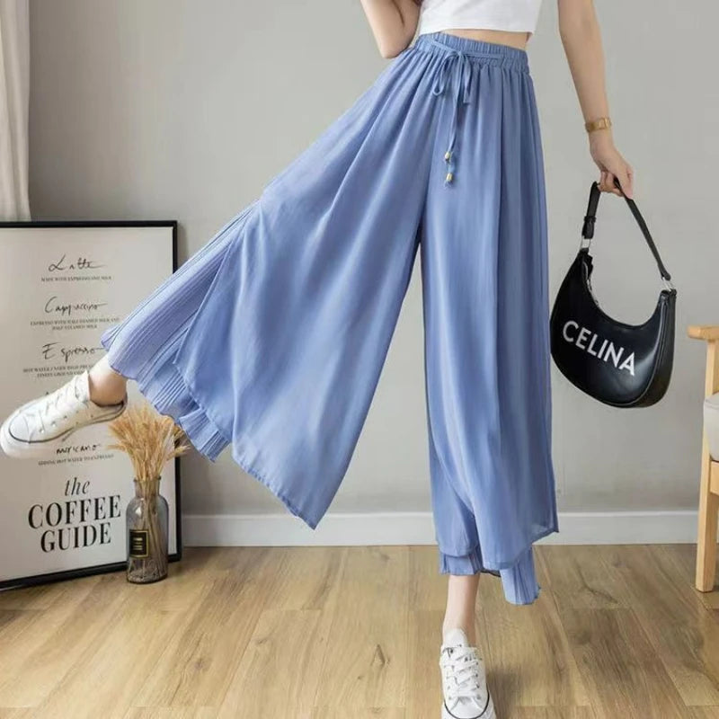 Large Size Women's High Waisted Lace Up Casual Pants Set