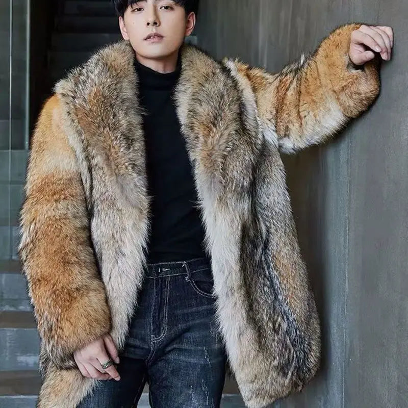 Winter New Men's Long Wolf Fur Grass Coat