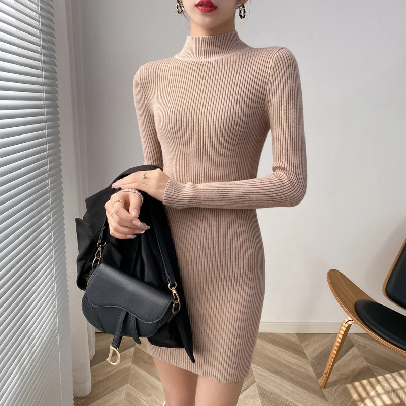 Mock Neck Solid Slim Sweater