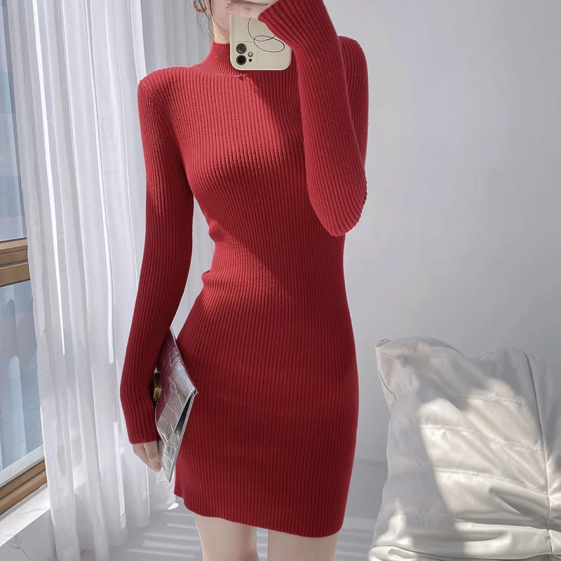 Mock Neck Solid Slim Sweater