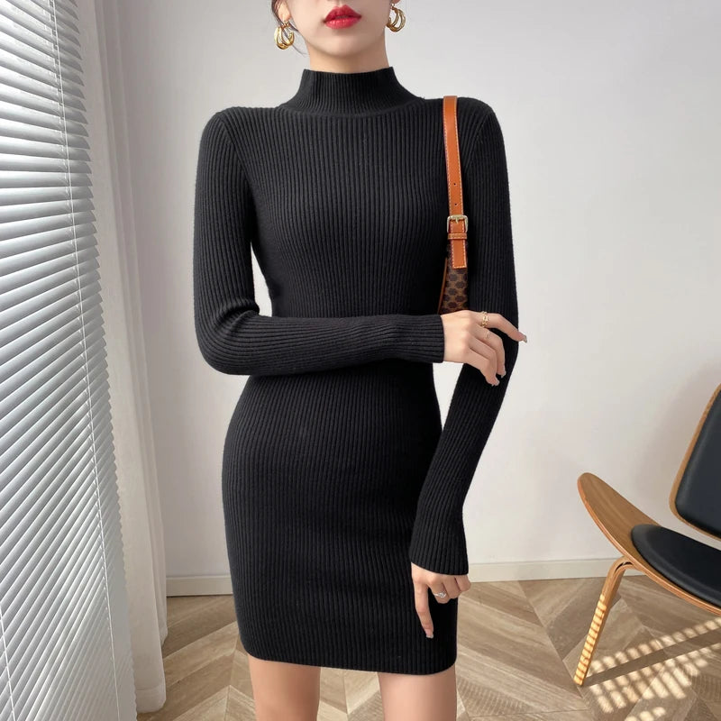 Mock Neck Solid Slim Sweater