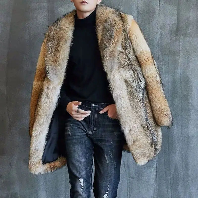 Winter New Men's Long Wolf Fur Grass Coat