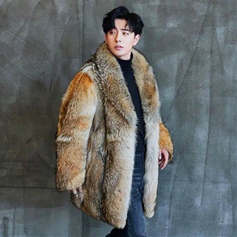 Winter New Men's Long Wolf Fur Grass Coat