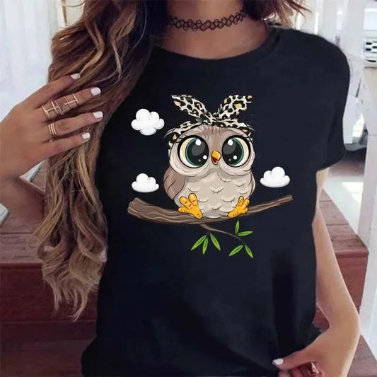 Cartoon Owl Print T-Shirt